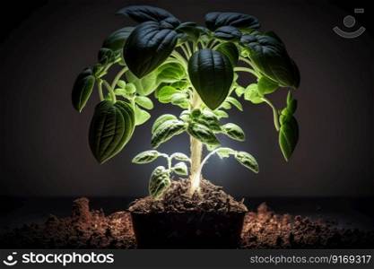 home growing greens plant under lights Generative AI.
