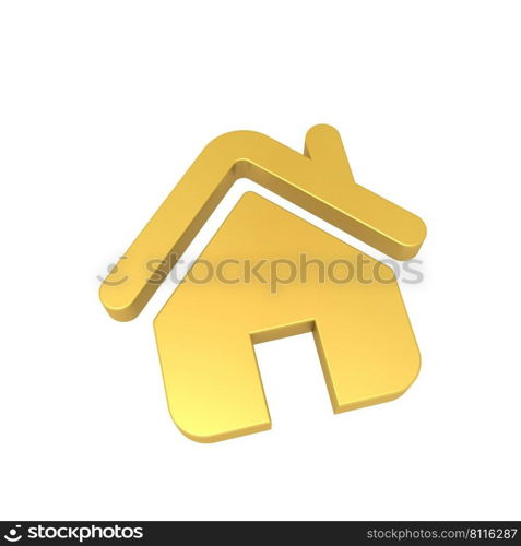 Home Icon 3D Render Gold Color, 3D Illustration, House Icon 