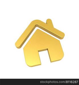 Home Icon 3D Render Gold Color, 3D Illustration, House Icon 