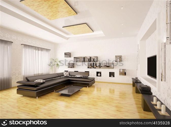 Home interior design of modern living room 3d render