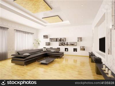 Home interior design of modern living room 3d render
