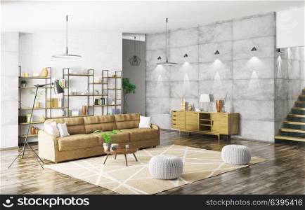 Home interior of modern apartment, living room, hall 3d rendering
