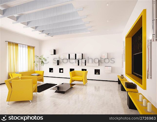 Home interior of modern living room with LCD 3d render