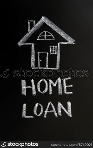 Home loan concept drawn in chalk on a blackboard