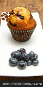 Home made chocolate chip muffin with blueberry