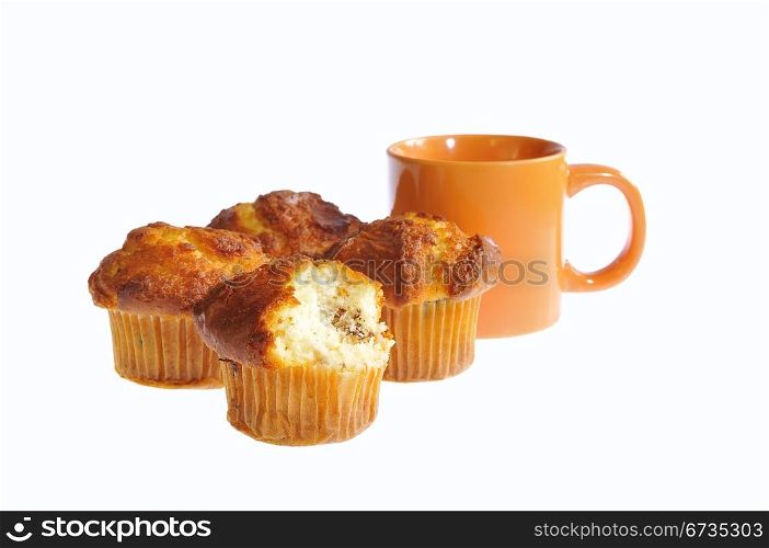 Home made muffins isolated on white background.