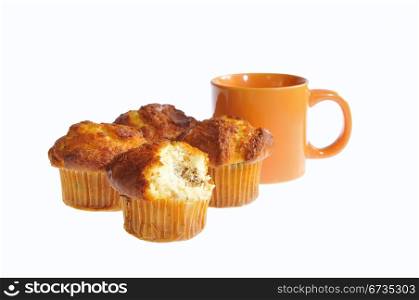 Home made muffins isolated on white background.