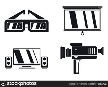 Home movie show icons set. Simple set of home movie show vector icons for web design on white background. Home movie show icons set, simple style