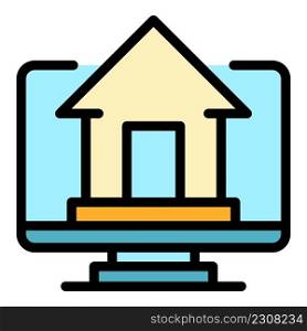 Home office computer icon. Outline home office computer vector icon color flat isolated. Home office computer icon color outline vector