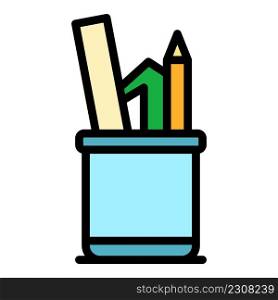Home office pencils pot icon. Outline home office pencils pot vector icon color flat isolated. Home office pencils pot icon color outline vector