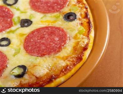 home pizza Pepperoni.Closeup