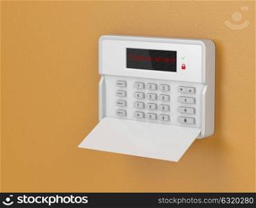 Home security alarm system on a wall