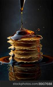 Homemade american pancakes with honey. Healthy morning breakfast. Rustic style. Generative AI