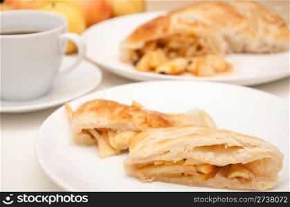 Homemade Apple Strudel and Coffee on the Table