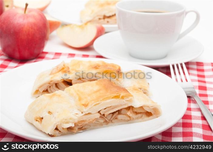 Homemade Apple Strudel and Coffee on the Table