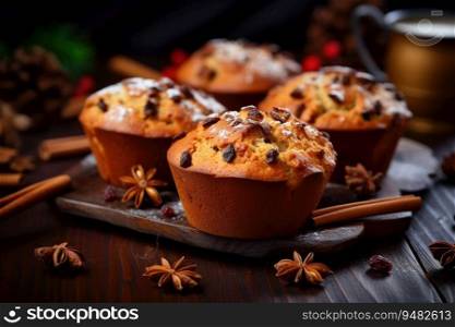 Homemade autumn cakes or cupcakes with nuts and spices, cozy atmosphere. Homemade autumn cakes or cupcakes with nuts and spices, cozy atmosphere of autumn