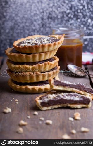 homemade baking - tartlets with salted caramel and chocolate