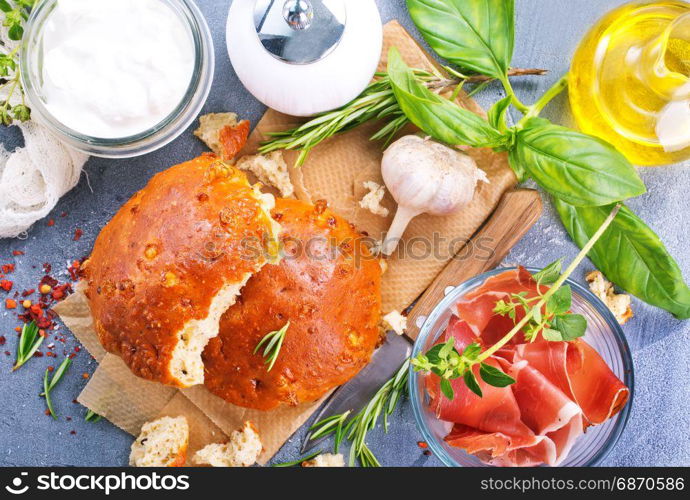 homemade bread with garlic and spice on a table