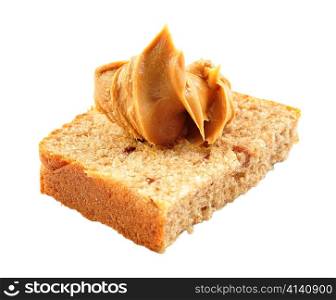 homemade bread with peanut butter on white background