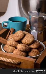 homemade cakes - delicious and tasty cinnamon cookies with cup of coffee