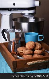 homemade cakes - delicious and tasty cinnamon cookies with cup of coffee 