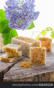 homemade calendula and tea tree herbal natural soap using olive oil shea and cocoa butter