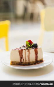 homemade cheesecake with fresh berries mint dessert plate