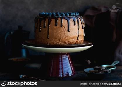 Homemade chocolate cake with chocolate cream