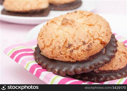 Homemade Coconut Cookies With Chocolate on White Plate