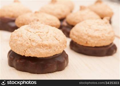 Homemade Coconut Cookies With Chocolate on White Table