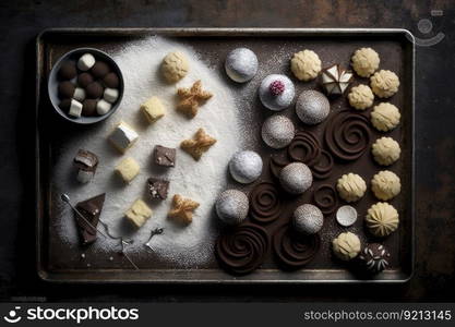 homemade confectionery baked on baking tray, created with generative ai. homemade confectionery baked on baking tray