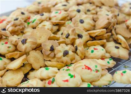 homemade cookies . close up fresh homemade cookies with dried fruits