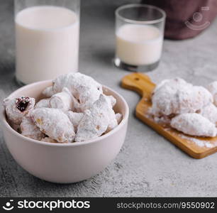 Homemade cookies twisted, sprinkled with powdered sugar