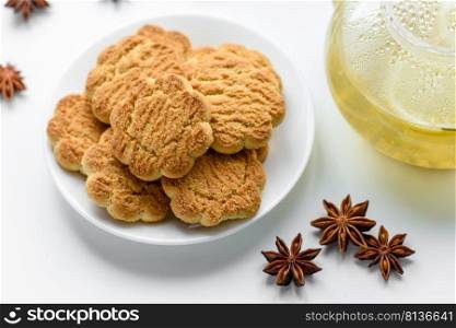 Homemade corn cookies on a dark concrete background. Copy space. Homemade corn cookies on a dark concrete background