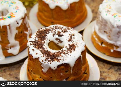 homemade Easter cake with icing and raisins