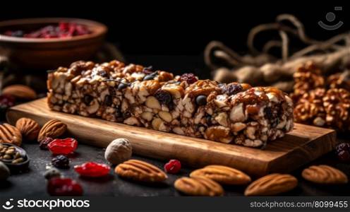 homemade energy bar from nuts and dried fruits generative ai.