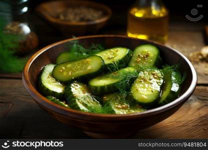 Homemade fermented pickled cucumbers in a plate.