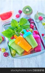 homemade fruit icecream on the metal tray