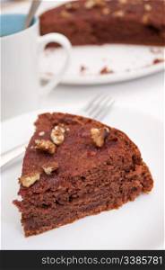 Homemade Gingerbread Cake With Jam and Walnuts on Plat