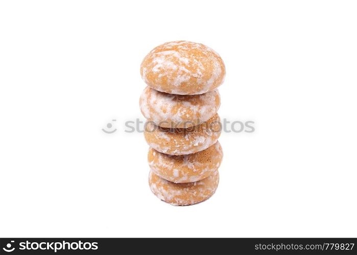 homemade gingerbread cookies on a white background, side view