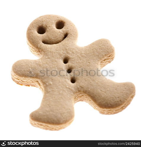 Homemade Gingerbread man cookie isolated on white background