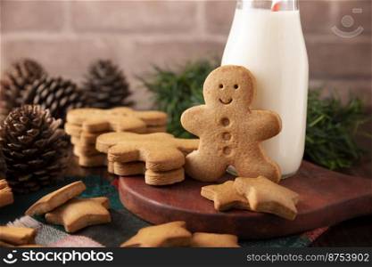 Homemade gingerbread man cookies, traditionally made at Christmas and the holidays.
