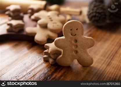 Homemade gingerbread men cookies, traditionally made at Christmas and the holidays.