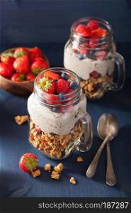 homemade granola and chia seed pudding with berry healthy breakfast