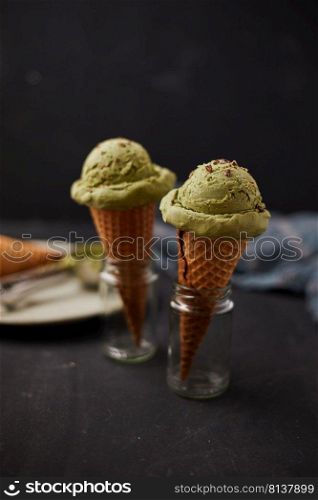 Homemade Green tea matcha ice cream.  . Green tea matcha ice cream.  