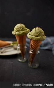 Homemade Green tea matcha ice cream.  . Green tea matcha ice cream.  