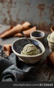 Homemade Green tea matcha ice cream.  . Homemade Green tea ice cream.  