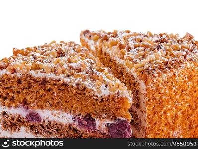 Homemade honey cake on white background