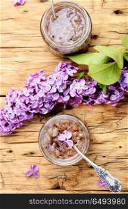 Homemade jam from the lilac. Healing jam from the flowers of spring lilacs.Healing syrup.Herbalism