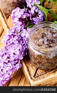 Homemade jam from the lilac. Healing jam from the flowers of spring lilacs.Healing syrup